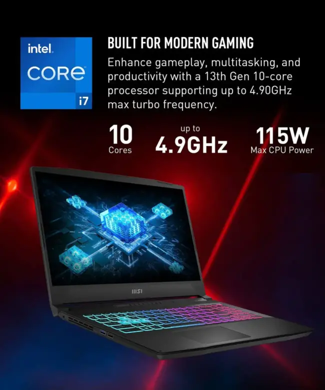 MSI Katana 15 B13VGK GAMING LAPTOP Intel® Core™ i7-13620H up to 4.9GHz Processor 16GB Ram 1TB SSD NVIDIA® GeForce RTX™ 4070 8GB GDDR6 Graphics 15.6" FHD 144Hz, IPS-Level Black Windows 11 Home